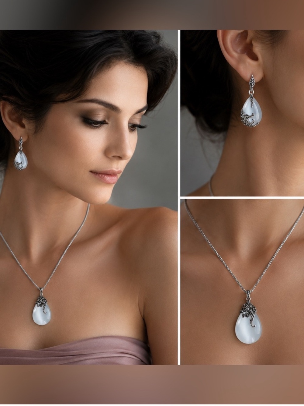 Anthropologie Silver & White Teardrop Pendant Necklace